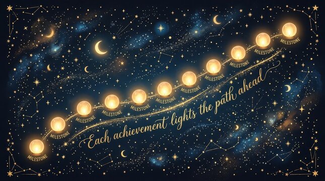 Celestial Journey of Milestones Illuminated by Achievement, Inspiring Path Ahead