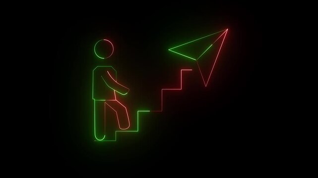 Black icon for Next level. Next level Glowing neon text animation on technology grid background.