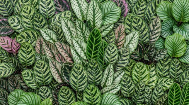 Close Up of Green and Pink Leaf Patterned Plants.