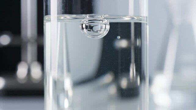 Extreme Macro Close-Up Of A Tiny Air Bubble Rising Through Clear Water In High Definition