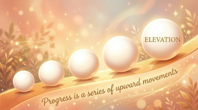 Conceptual illustration of growth and progress with escalating spheres and golden light, symbolizing elevation and upward movement