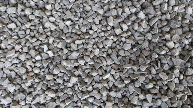 Close-up of gray crushed stones creating a natural rock texture background, suitable for construction, architecture, and design projects.
