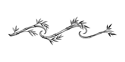 Bamboo stalk divider element with flowing organic leaves for natural border design © Lutpiteja 