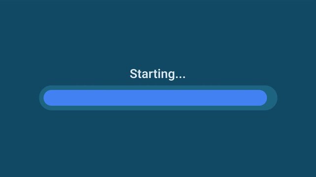 Animated motion graphics showing a blue progress bar starting over a transparent alpha channel background. Represents initialization, system boot up, launch, or software activation