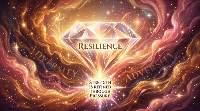 Diamond of Resilience Shining Amidst Adversity and Cosmic Swirls, Strength Refined Through Pressure
