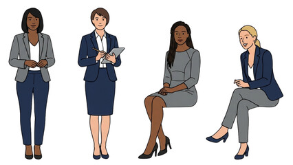 Obraz premium Professional Business Women Characters and AutoCAD buildings architecture vector collection