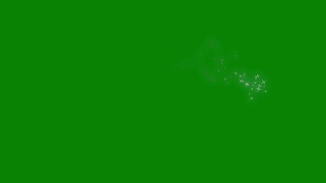 2D glitter star sparkle animation, glowing white stars, magic glitter line trail, sparkling bokeh lights, pixie dust path, cartoon fantasy sparkle overlay, seamless chroma key green screen effect, 4K