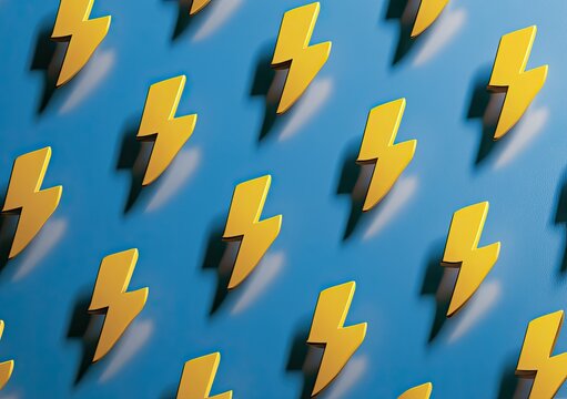 Yellow lightning bolt pattern on a blue background with shadows