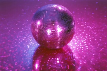 Obraz premium A disco ball sparkles with pink and purple light against a glittering background