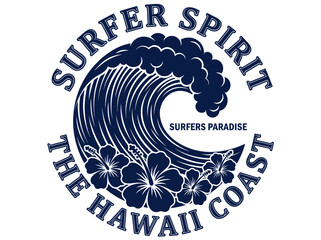 Vintage Hawaii Surfer Spirit Wave Illustration © Aji