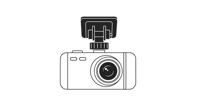Camera with flash attachment linear black silhouette dslr digital photography photograph capture lens attachment accessory equipment device