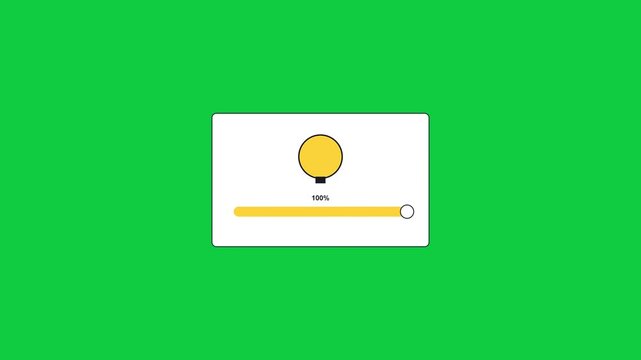 2D motion graphics animation of a creative lightbulb idea loading progress bar UI.