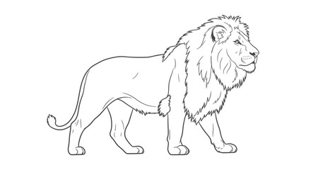 Detailed lion illustration with a full mane and flowing tail presented as a black silhouette feline mammal © ARSM D
