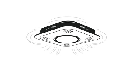 Flying saucer with radiating lines and circular details a black silhouette ufo unidentified object disk geometric white © ARSM D