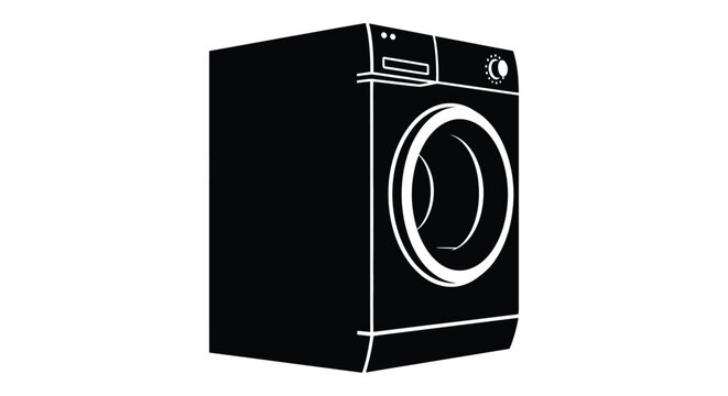 Front loading washing machine in a black and white silhouette washer laundry appliance domestic household cleaning clothes fabric