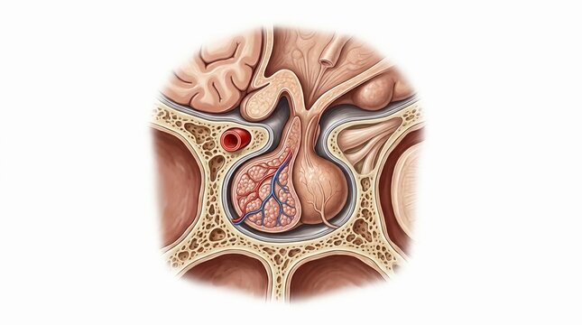 Cross section diagram of the human pituitary gland in brain