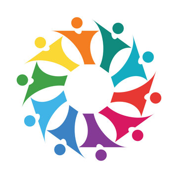Colorful Silhouettes of Diverse People Forming a Circle of Unity and Togetherness