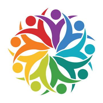 Colorful Circle of Abstract Figures Expressing Unity and Collaboration