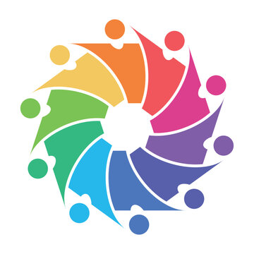 Colorful Circle of Abstract Figures Representing Unity and Collaboration