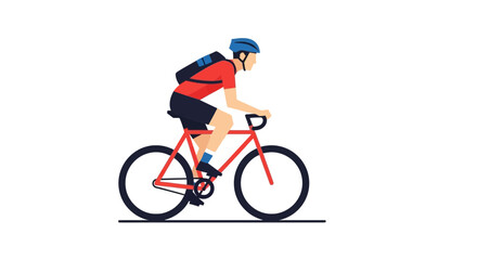 Fototapeta premium Cyclist riding a red road bike with a backpack