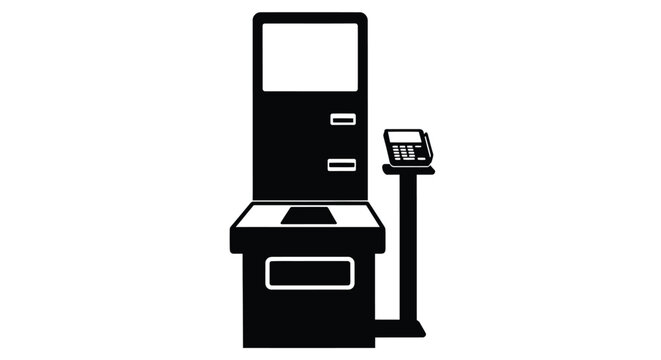 Self checkout kiosk with card reader black silhouette checkout self service retail store machine payment reader terminal pos point of sale
