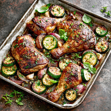 Rustic One-Pan Roasted Chicken Legs with Zucchini &ndash; AI Generative