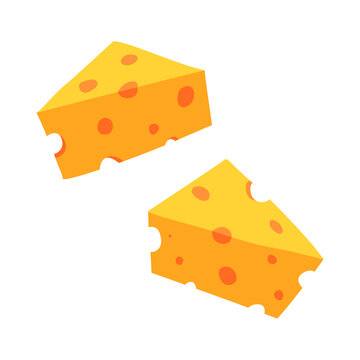 Cute swiss cheese slices illustration, isolated cartoon yellow cheddar food clipart on white background