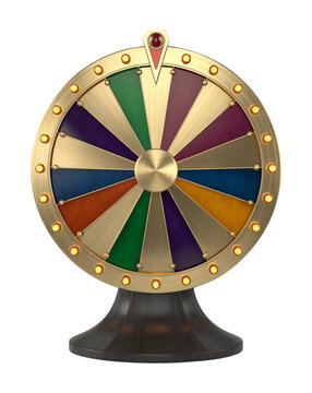 Realistic 3D Fortune Wheel with Colorful Segments and Golden Frame on Transparent Background