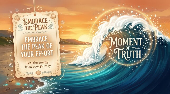 Embrace the Peak of Your Effort: Motivational Ocean Wave Sunset with Inspiring Quote