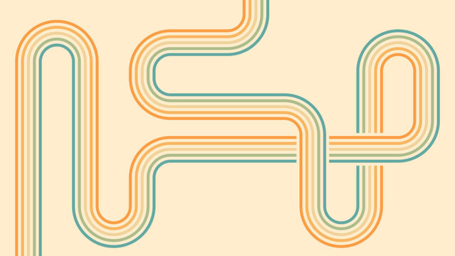 Abstract background of rainbow groovy Wavy Line design in 1970s Hippie Retro style. Vector pattern ready to use for cloth, textile, wrap and other.