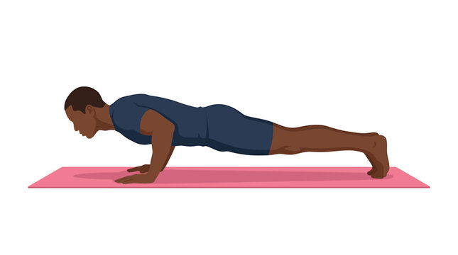 African American Male Holding Chaturanga Pose Flat Vector
