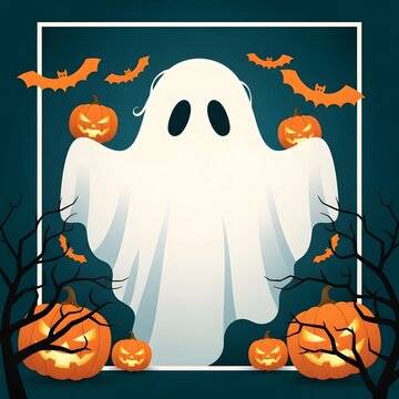 Happy halloween spooky ghost and jack o' lanterns festive illustration for autumn celebrations