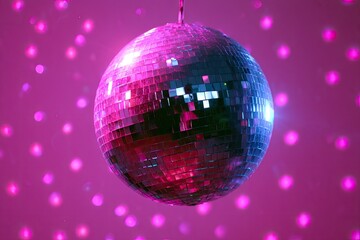 Obraz premium A sparkling, reflective sphere hangs, casting colorful lights and creating a festive atmosphere