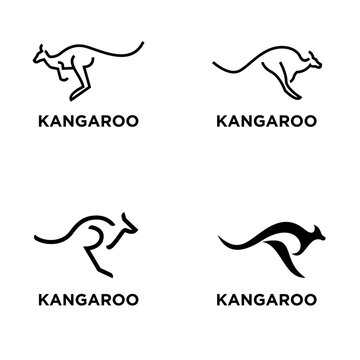 Four minimalist kangaroo logos or icons in a modern, simple design, ideal for branding and various graphic resource applications