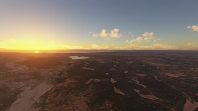 Side aerial drone view at sunset of Helmand. Afghanistan