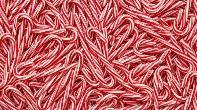 Close Up of Red and White Candy Canes Background Texture.