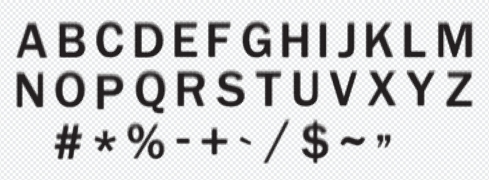 Dot matrix alphabet and symbols isolated on transparent  background