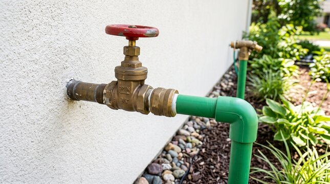 Outdoor Water Supply Pipeline Assembly with Red Gate Valve
