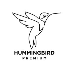 Naklejka premium Minimalist Continuous Line Art Flying Hummingbird Logo Design Vector Illustration