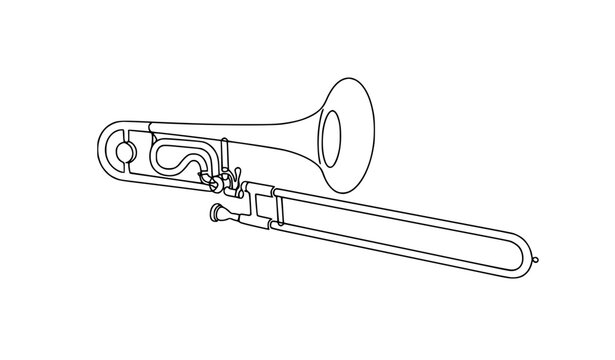Continuous one line trombone instrument vector illustration for music and jazz concept design