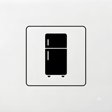 Minimal refrigerator icon with freezer and fridge compartments inside square border symbolizing cold storage, appliances, cooling, and household equipment