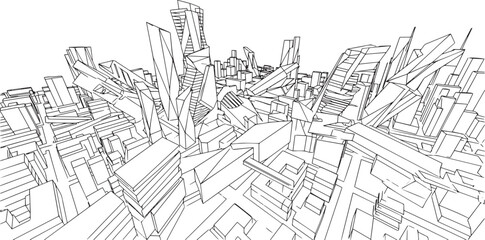 Obraz premium City landscape. Line urban backdrop, different buildings on street, doodle street draw, outline cityscape hand sketch, flat houses. Hand drawn vector illustration