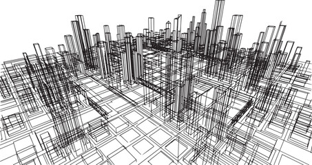 Fototapeta premium City landscape. Line urban backdrop, different buildings on street, doodle street draw, outline cityscape hand sketch, flat houses. Hand drawn vector illustration