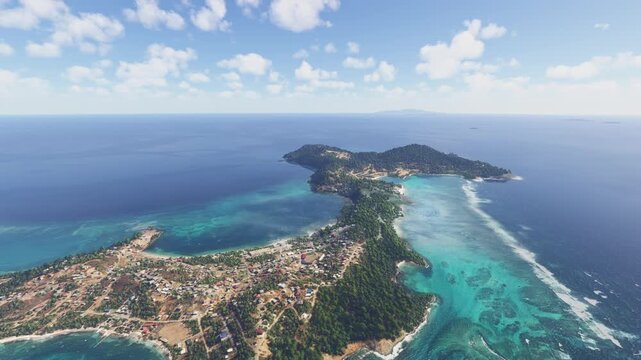 Drone aerial view of St George's in Caribbean. Grenada