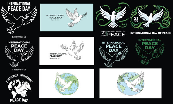 International peace day collection doves olive branches global harmony september 21st