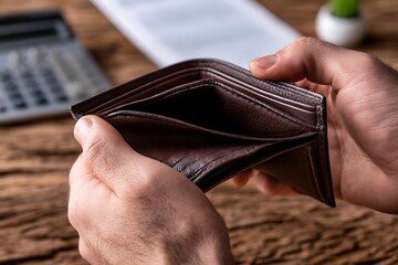 Fototapeta premium Empty money in wallet, concept money deficit, money is not enough , Unemployment, poverty