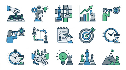 Business Strategy and Planning Icons Set. © kadal