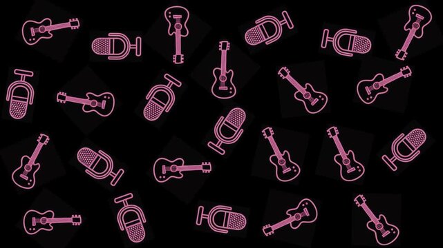 Pink Glowing Guitar and Microphone Badges for Live Concert and Musical Talent Concepts