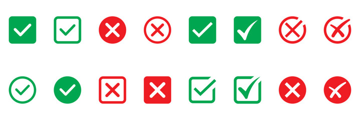 Check tick mark icon set. Cross box x check mark checkbox v list vector draw hand drawn sketch doodle brush marker checklist symbol wrong right circle.  © Hike Studio 5