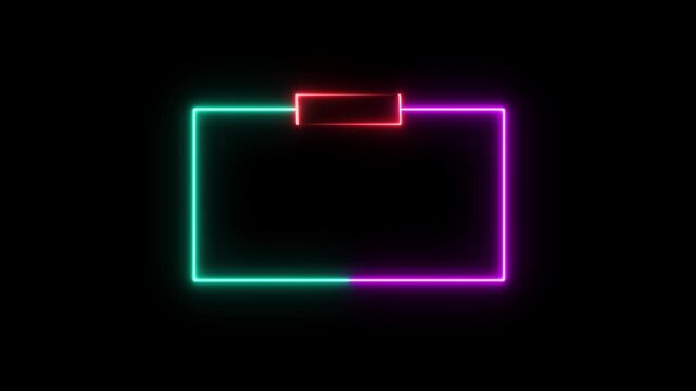 Neon glowing rectangular frame with pulsing tab, vibrant rgb cyberpunk border overlay rectangle